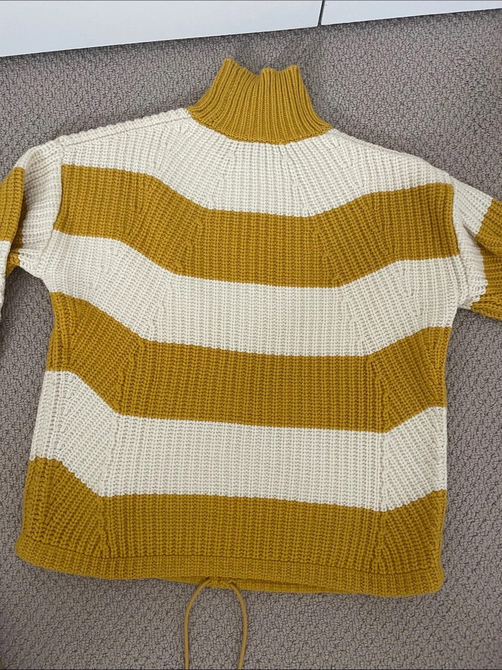 JCrew Striped Mock Neck Sweater - Mustard & Cream